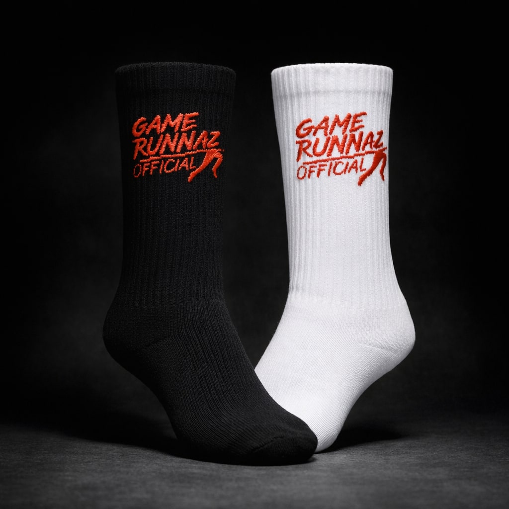Game Runnaz Official Crew Socks - Blk/Red, White/Red